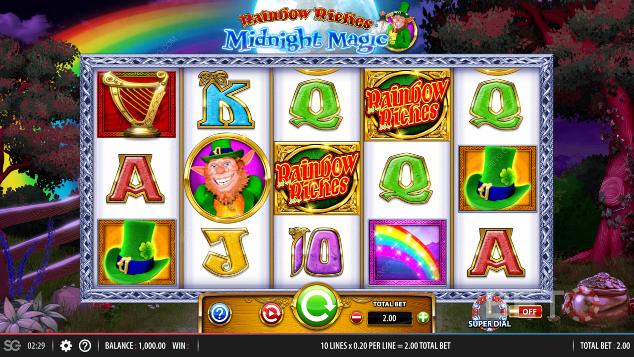 5x3 spillrutenett i Rainbow Riches Midnight Magic