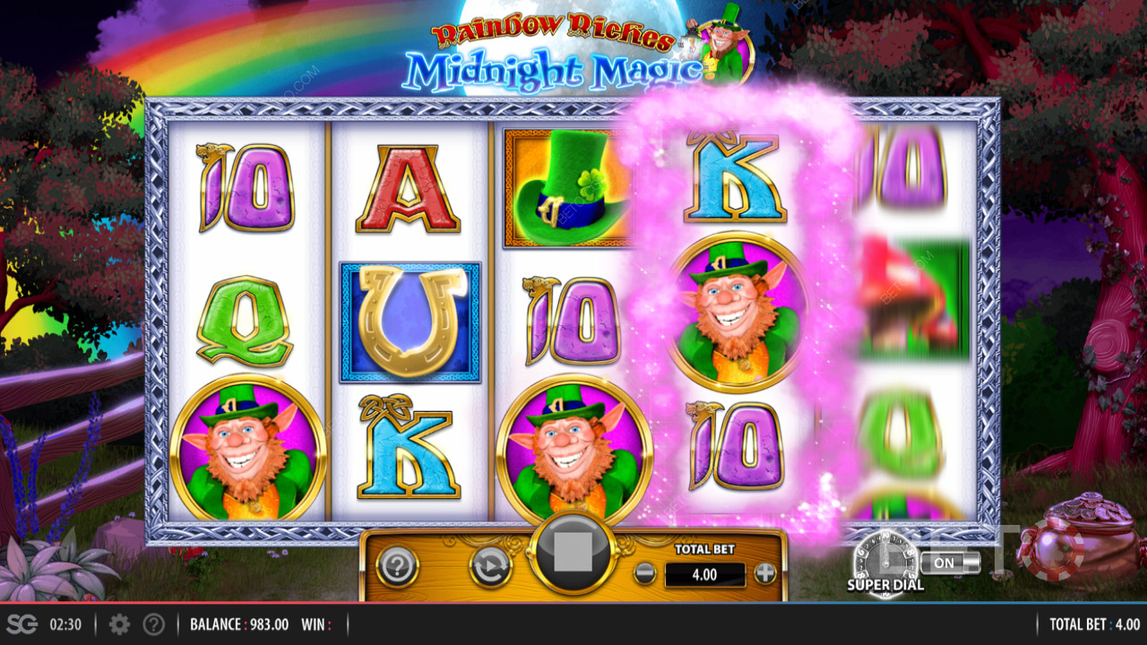 Rainbow Riches Midnight Magic fra Barcrest som inkluderer en Super Dial-bonus