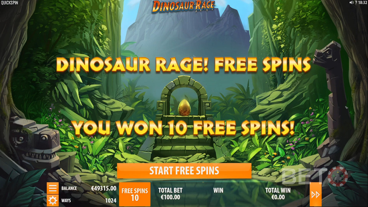 Vinne gratisspinn i Dinosaur Rage