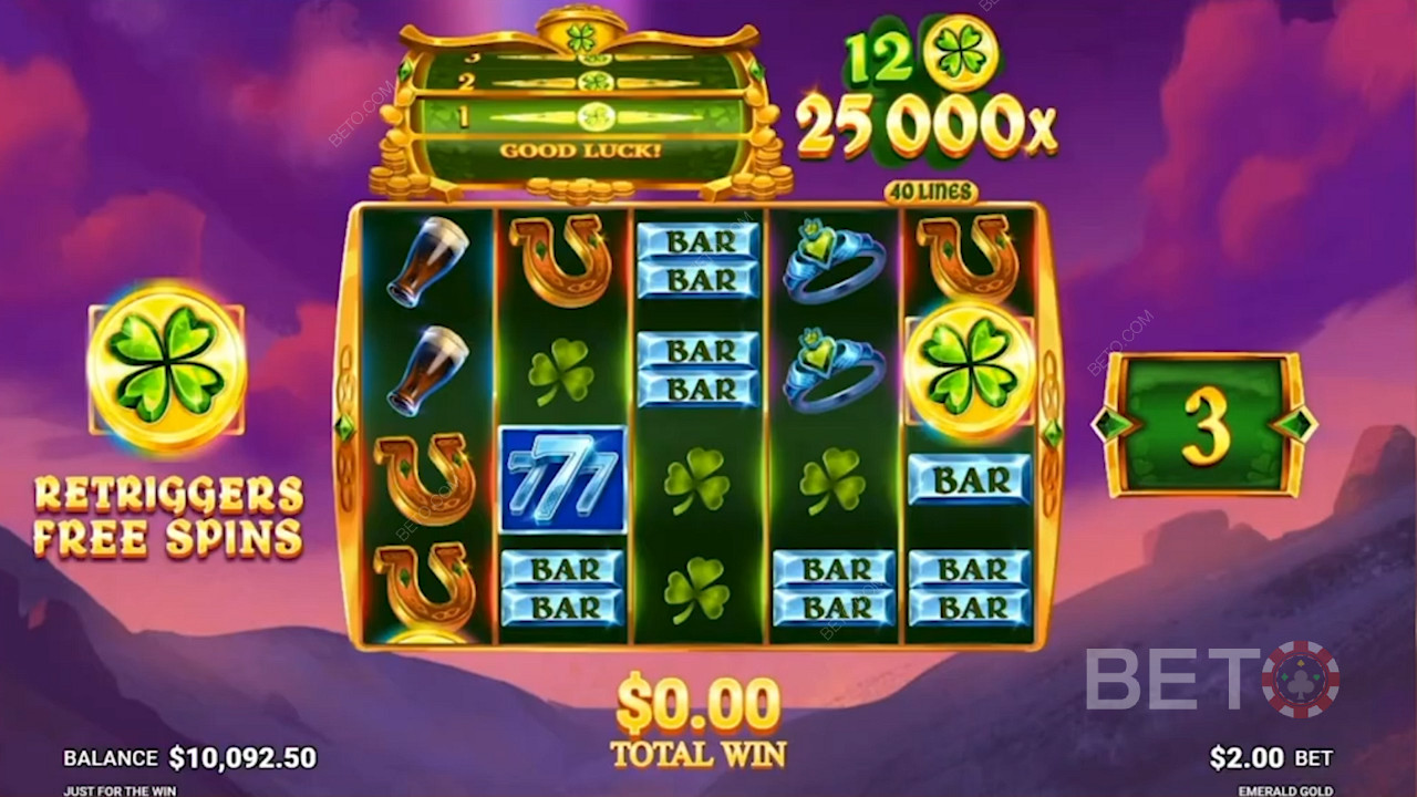 Gratisspinn i Emerald Gold -spilleautomaten