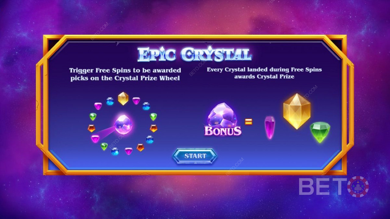 Introskjerm av Epic Crystal - Bonus og gratisspinn
