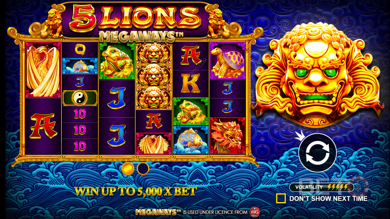 5 Lions Megaways spilleautomat - høy belønning i et enkelt spinn er opptil 5000 ganger innsatsen din