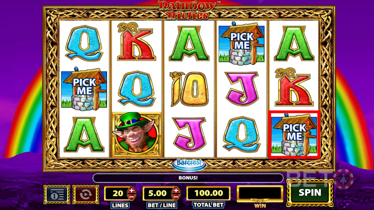 Symbolene i Rainbow Riches spilleautomat.