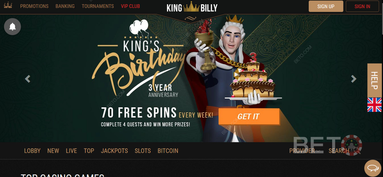 Få spesialbonuser og gratisspinn hos King Billy Casino