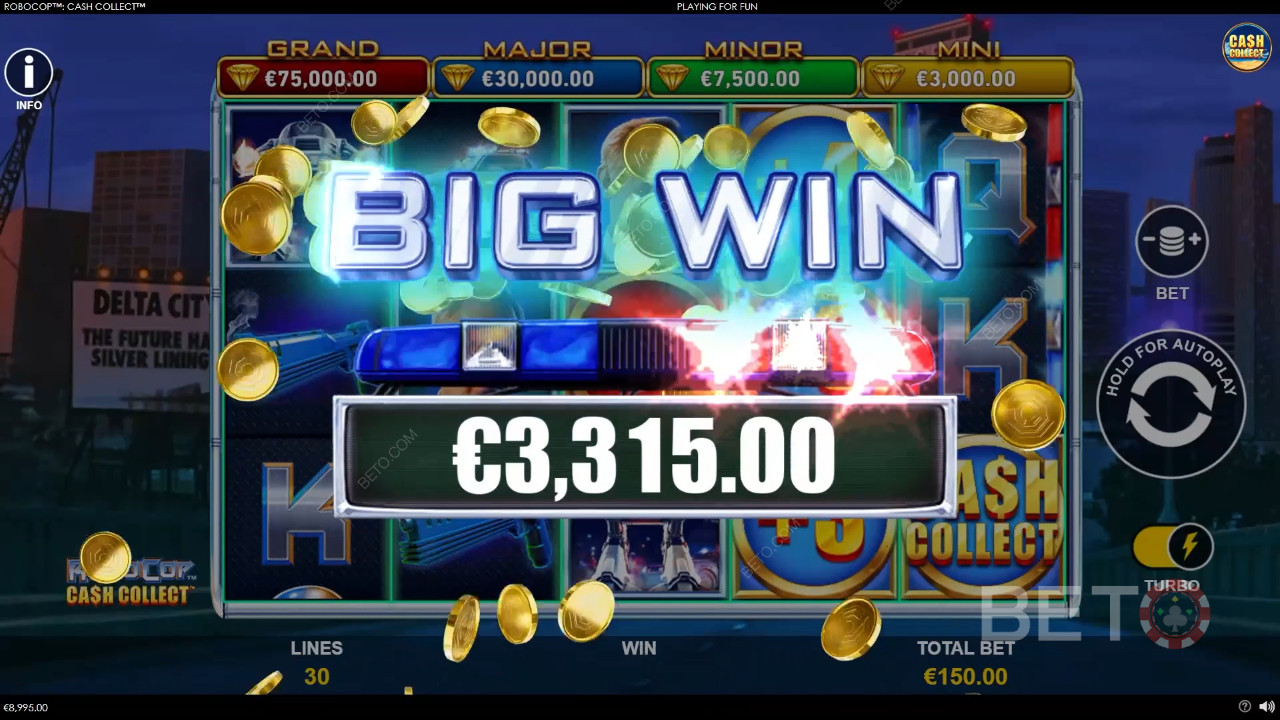 Vinn 1,878x innsatsen din i RoboCop: Cash Collect spilleautomat!