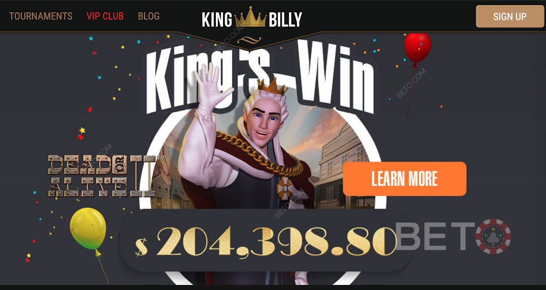 Få store gevinster ved å spille populære spilleautomater på King Billy Casino