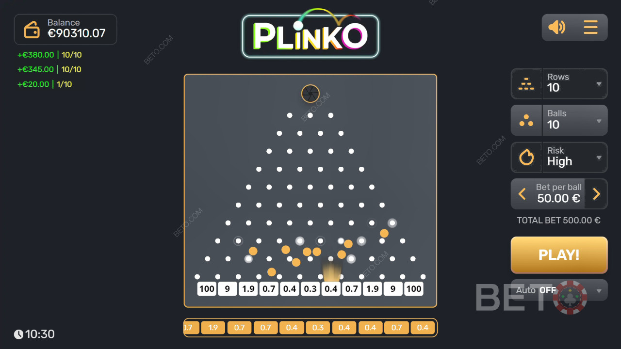 Vinn 3 200 ganger innsatsen din i Plinko-spilleautomaten!
