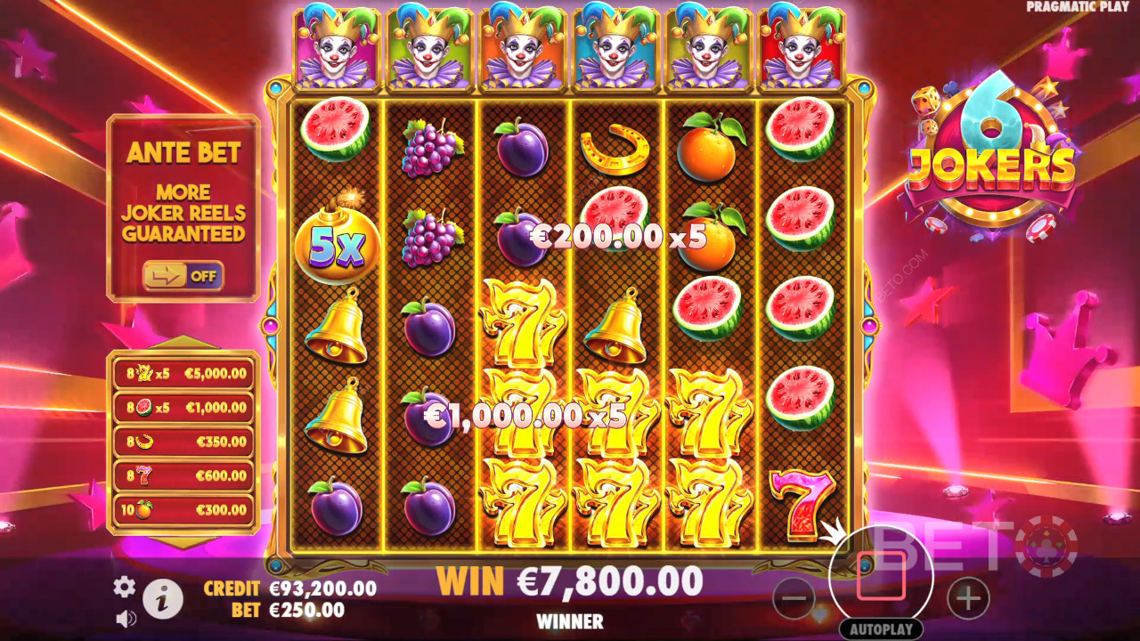 Vinn 5000 ganger innsatsen din i spilleautomaten 6 Jokers!