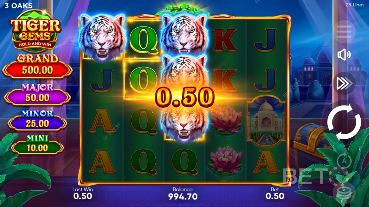 Vinn 1560x innsatsen din i Tiger Gems spilleautomat!