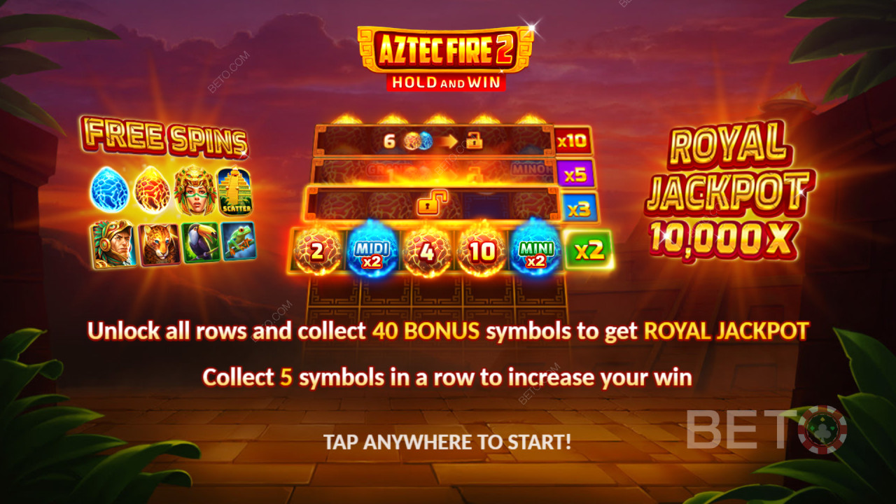 Bonusfunksjoner forklart i Aztec Fire 2 av 3 Oaks Gaming