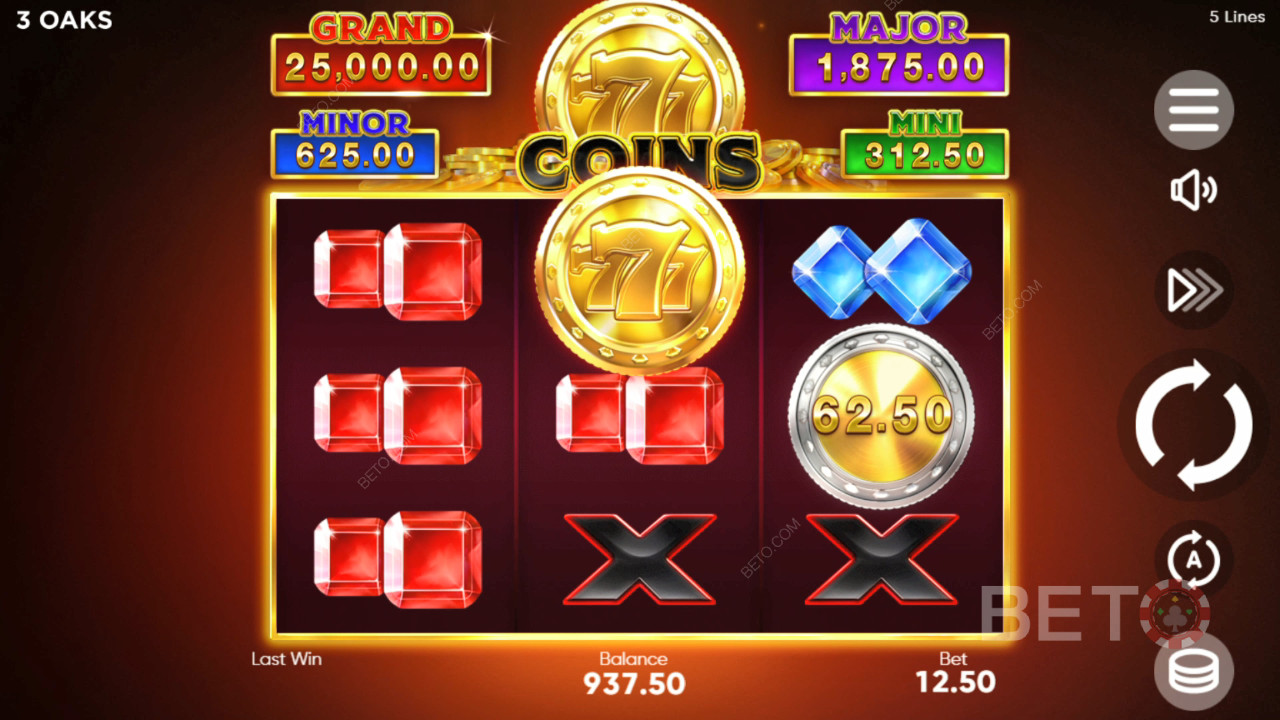Vinn 6 000 ganger innsatsen din i 777 Coins Video Slot!