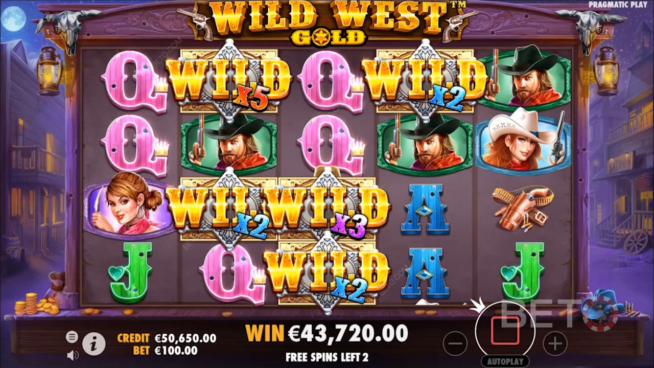 Fargerike symboler i Wild West Gold spilleautomat fra Pragmatic Play