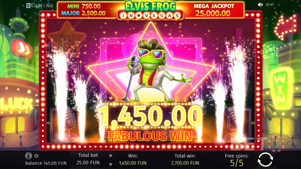 Bli den neste store superstjernen i Las Vegas i den nye Elvis Frog Casino-spilleautomaten.