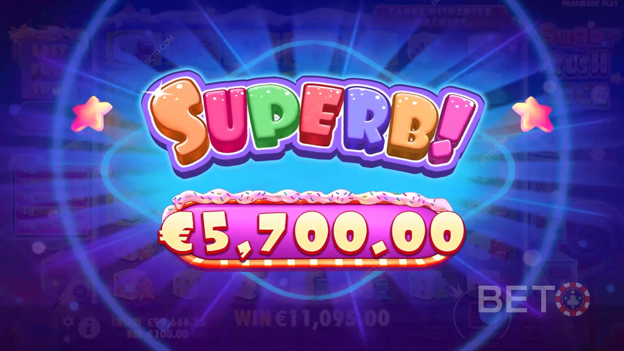 Vinn 5000 ganger innsatsen din i Sugar Rush Dice Video Slot!