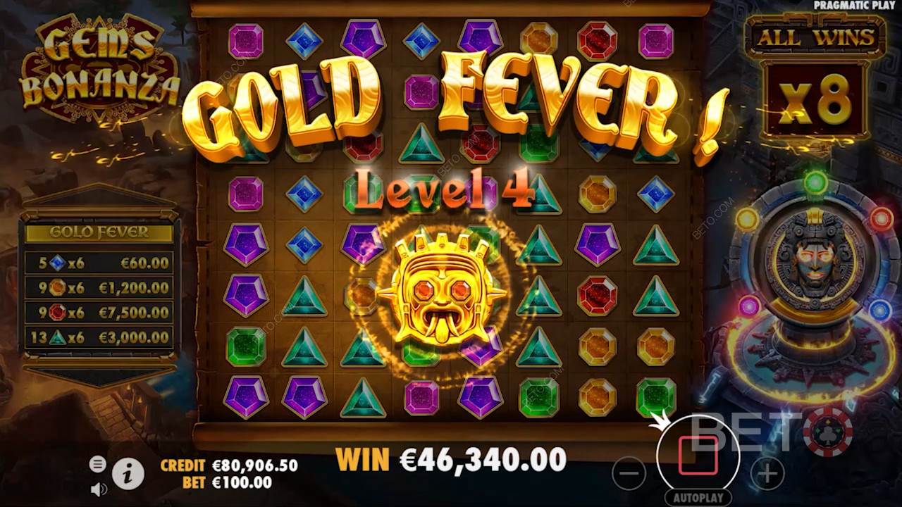 Samle minst 114 vinnende symboler for å låse opp Gold Fever Progressive-bonusen.