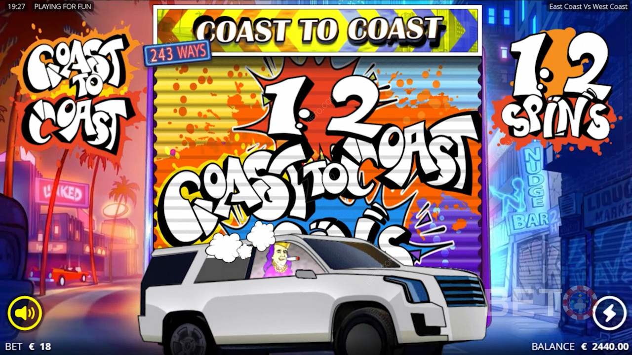 Nyt Coast to Coast Spins ved å lande 5 bonussymboler på hjulene