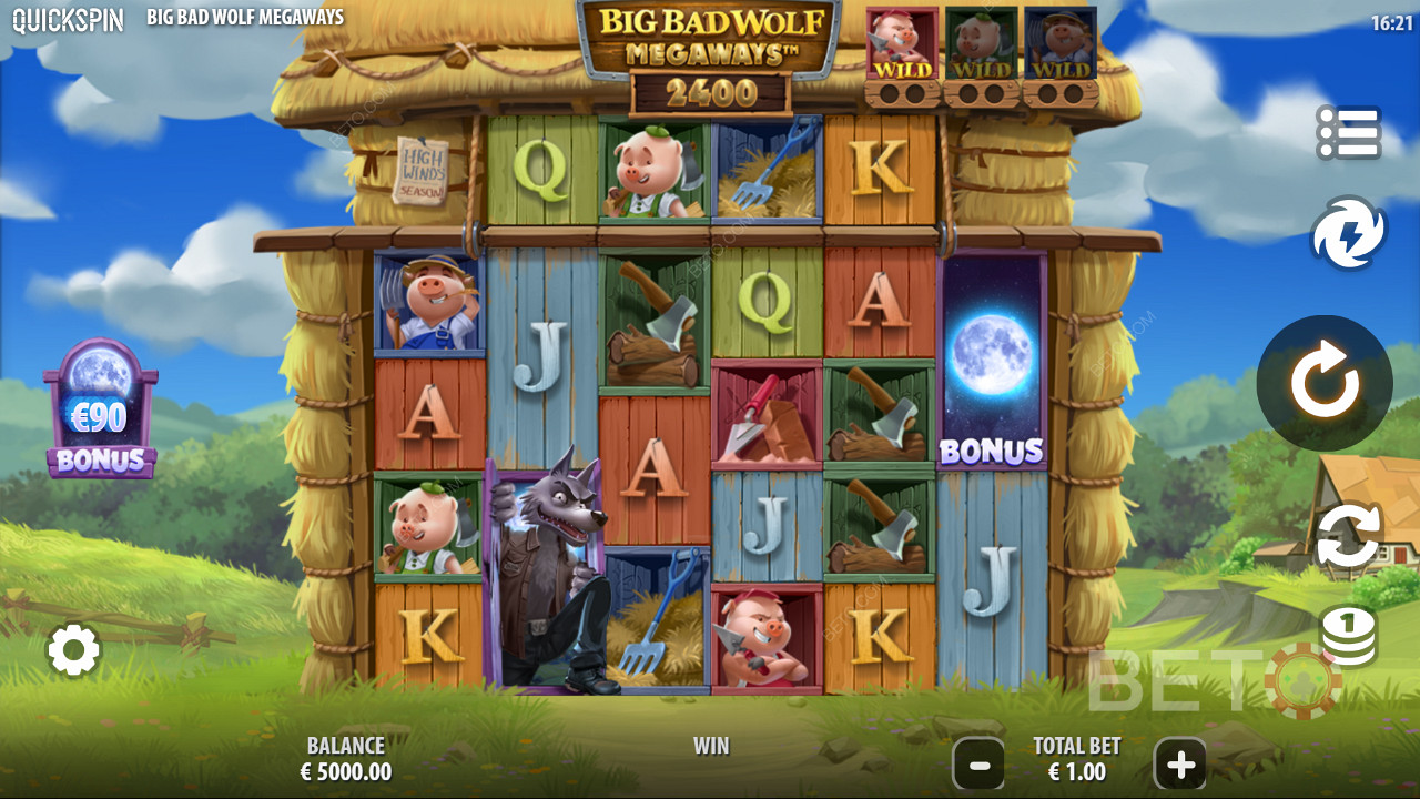 Nyt kraftige funksjoner i Big Bad Wolf Megaways online spilleautomat
