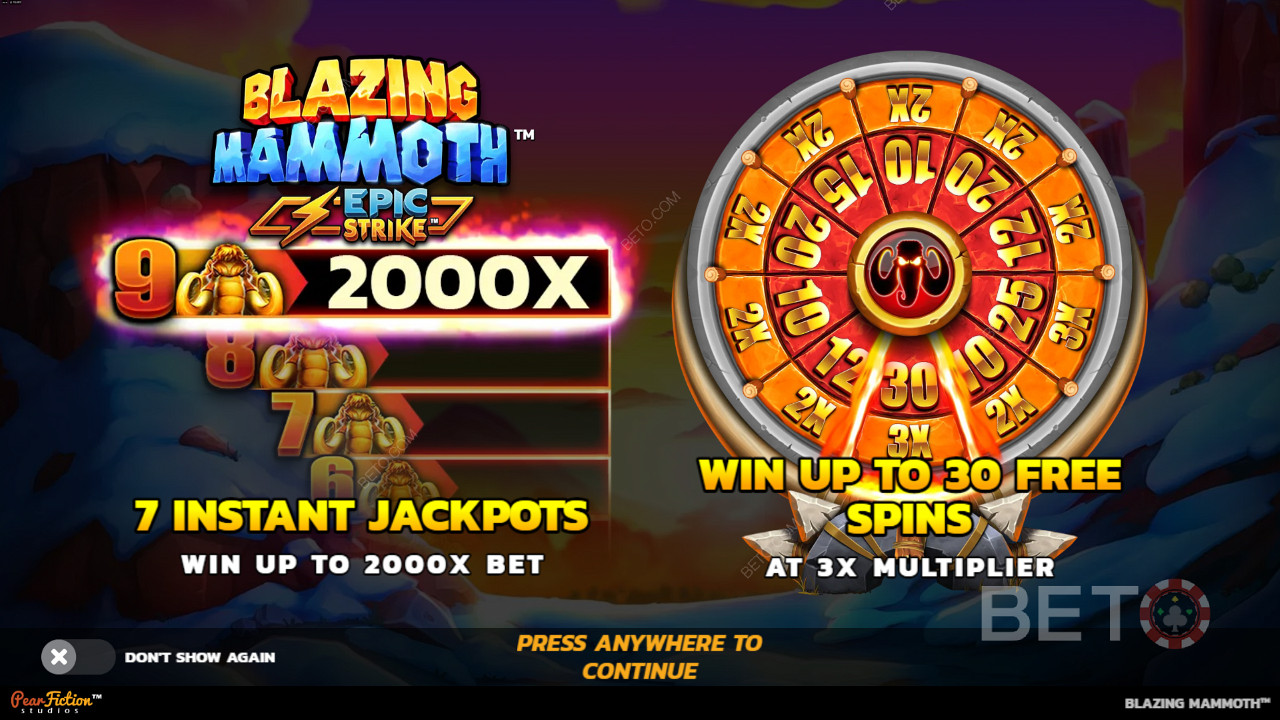 Vinn opptil 2000x av innsatsen din i spilleautomaten Blazing Mammoth