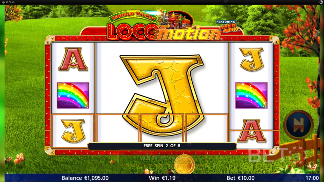 Vinn 1 037 ganger innsatsen din i Rainbow Riches Locomotion Online Slot!