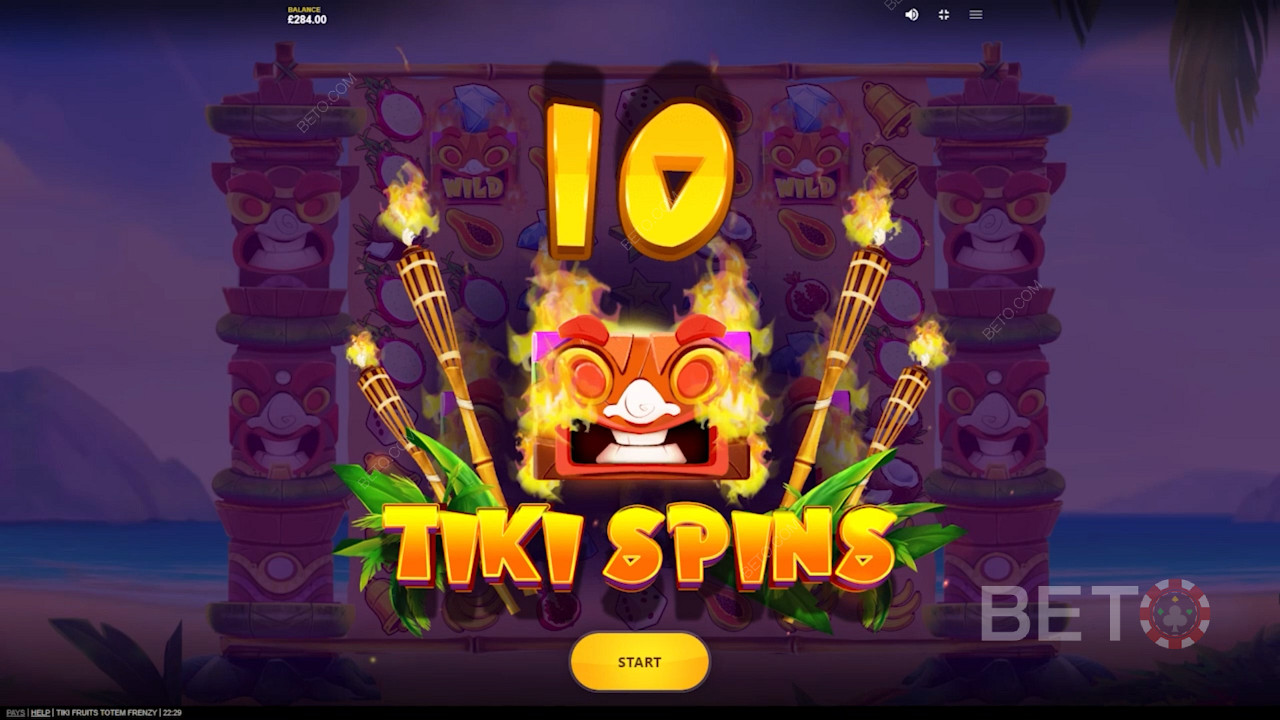 Nyt 10 til 15 gratisspinn i Tiki Fruits Totem Frenzy spilleautomaten