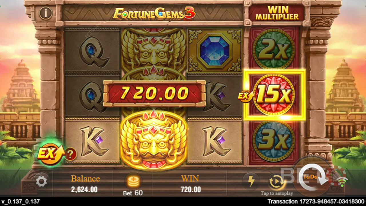 Vinn 10 125x innsatsen din i Fortune Gems 3 spilleautomat på nett!