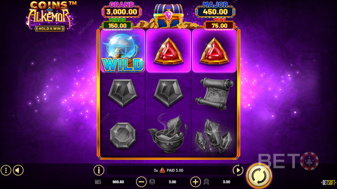 Bonusfunksjoner forklart i Coins of Alkemor - Hold & Win by Betsoft