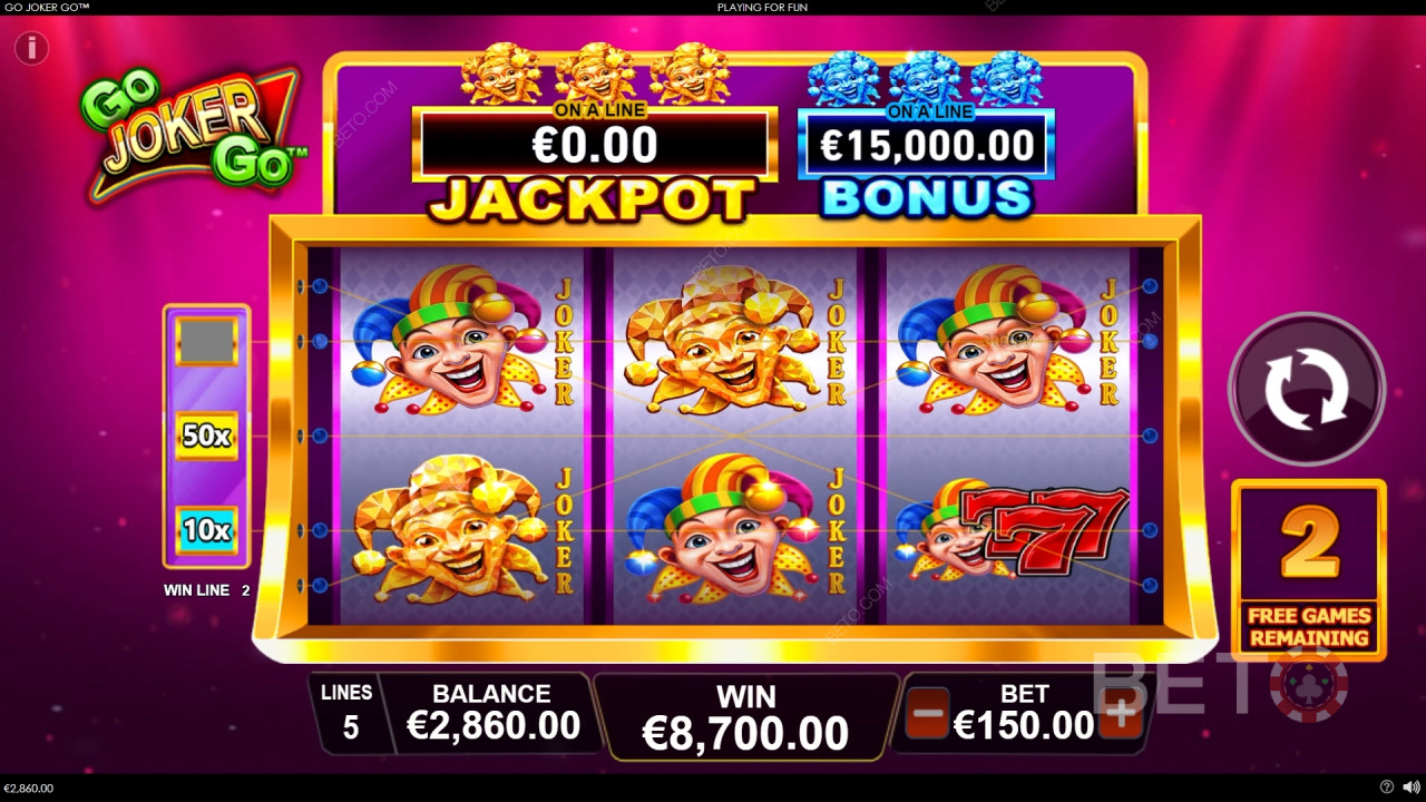 Vinn 1000 ganger innsatsen din i spilleautomaten Go Joker Go!