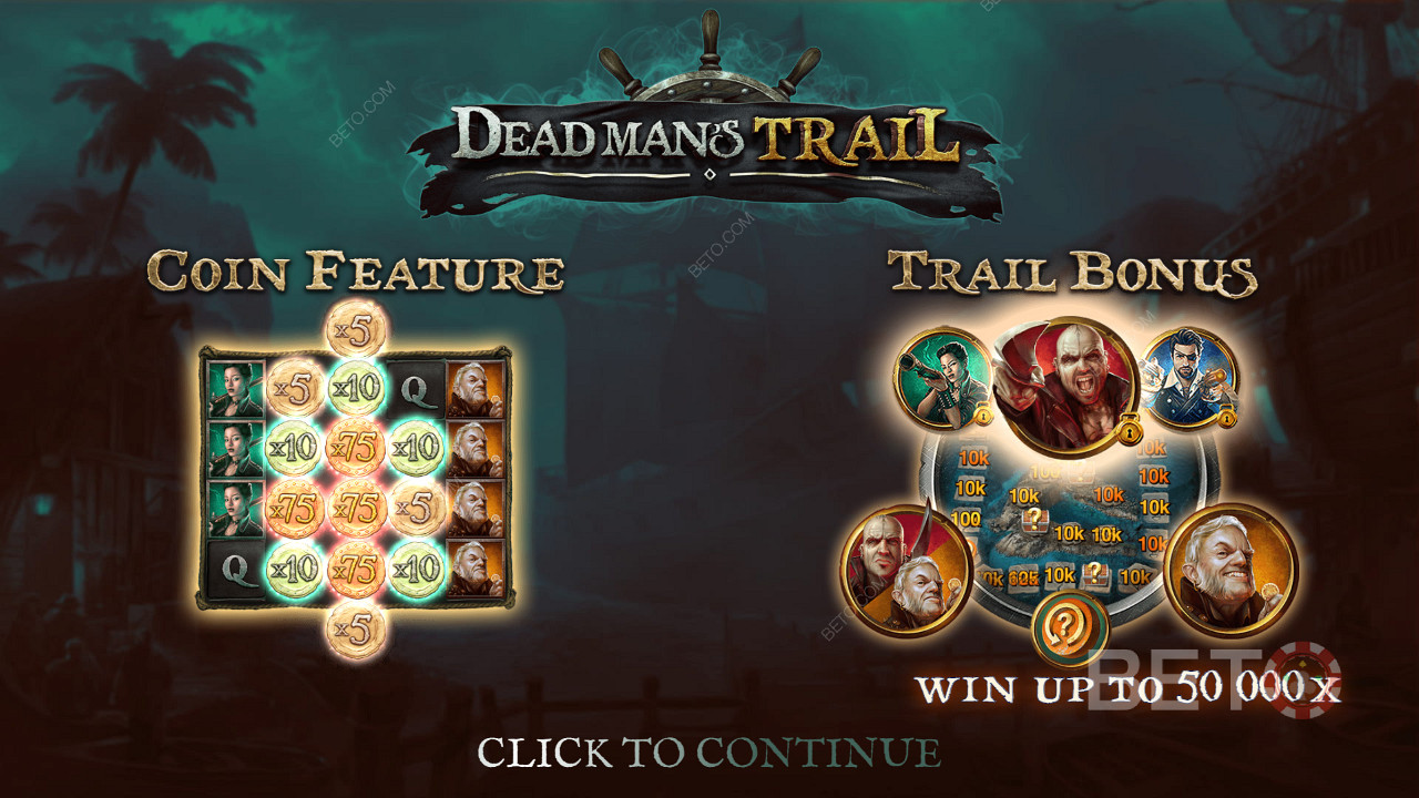 Nyt Trail Bonus og Coin-funksjonen i spilleautomaten Dead Man