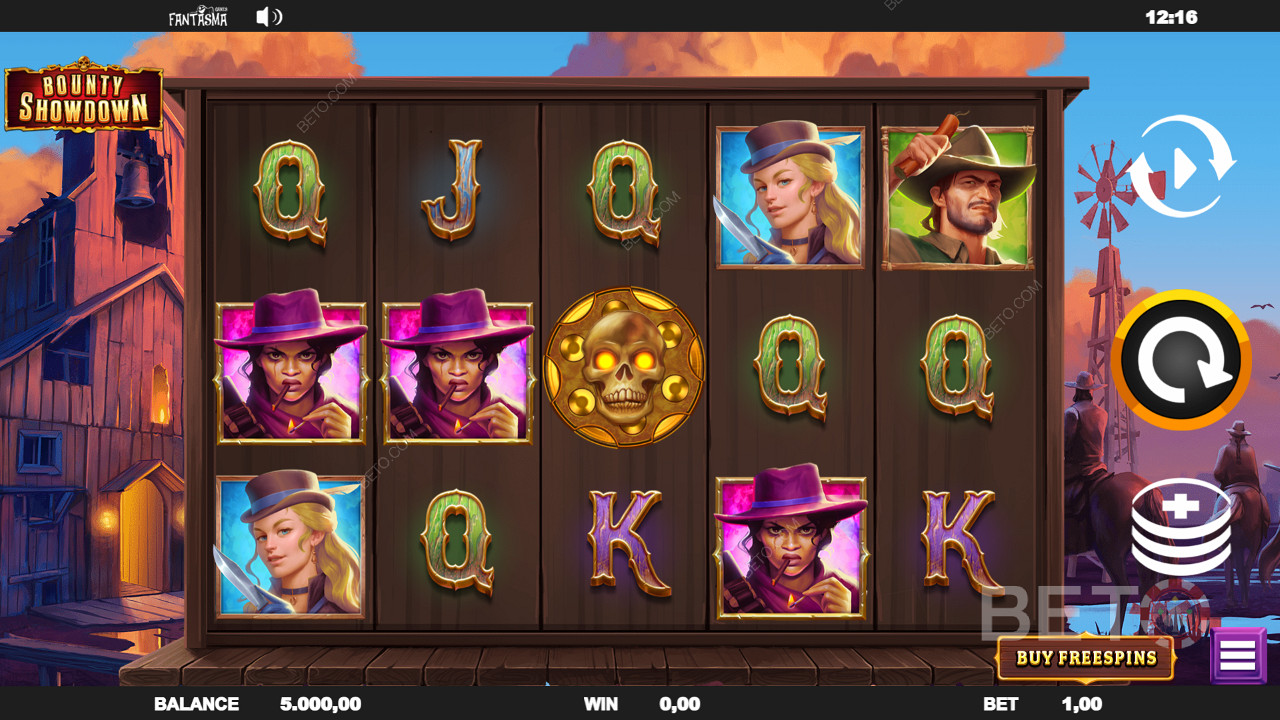 Spill Bounty Showdown og opplev symboler med cowboytema