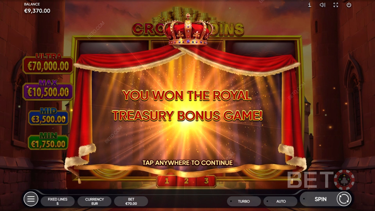 Vinn 2 500x innsatsen din i Crown Coins spilleautomat på nett!