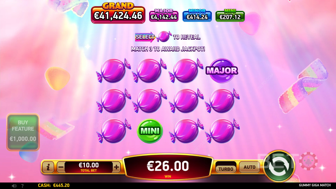 Vinn 18 997x innsatsen din i Gummy Giga Match spilleautomat på nett!