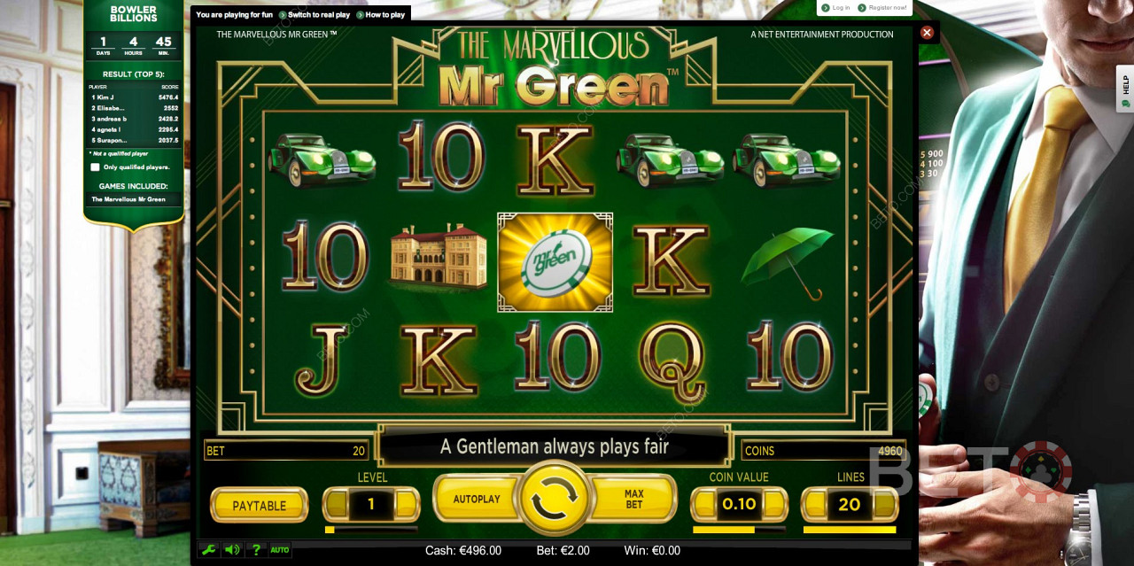 Det beste stedet å spille online spilleautomater på er på Mr Green -spillsiden.