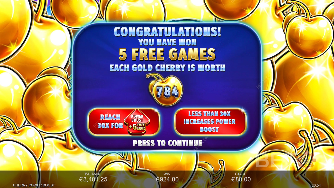 Vinn 2 500 ganger innsatsen din i Cherry Power Boost Online Slot!