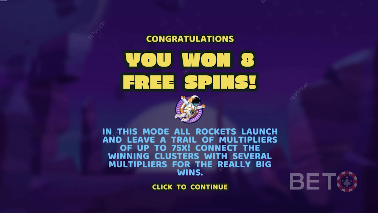 Landing av 3 Spaceman-symboler utløser gratisspinn-spillmodusen i denne spilleautomaten