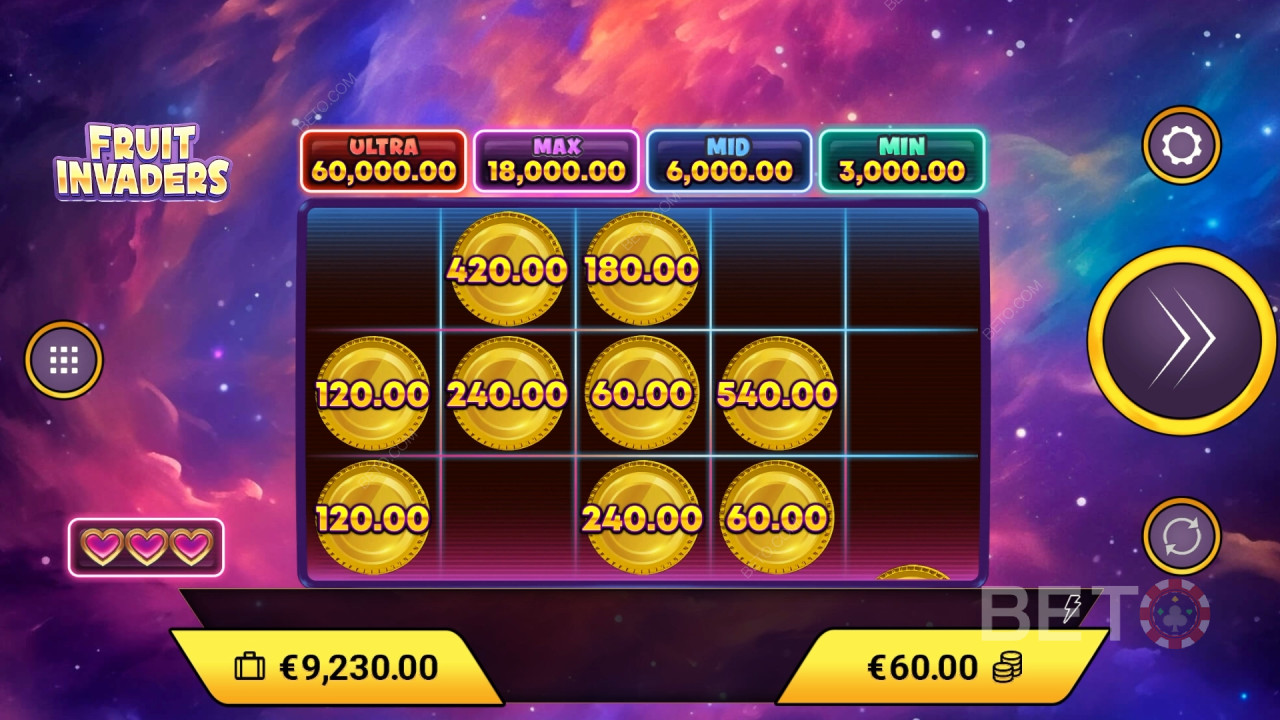 Bonusfunksjoner forklart i Fruit Invaders av Amigo Gaming