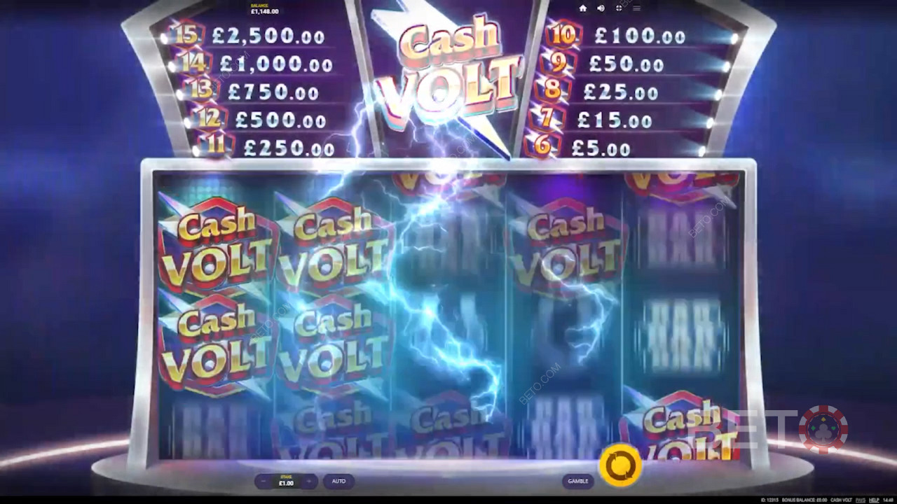 Spill for å vinne spennende belønninger verdt opptil 2500 ganger innsatsen i Cash Volt -sporet
