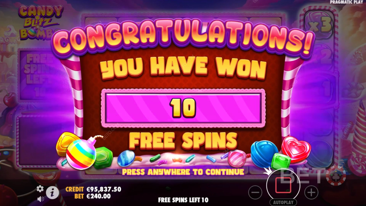 Vinn 5000x innsatsen din i Candy Blitz Bombs Video Slot!