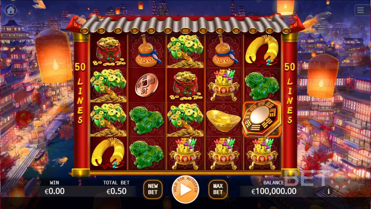 Vinn 419 ganger innsatsen din i spilleautomaten Lucky God!