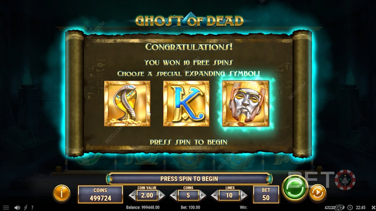 Velge det utvidende symbolet i Ghost of Dead gratisspinnrunde