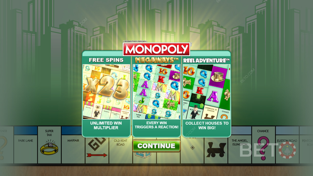 Startskjermen til Monopoly Megaways