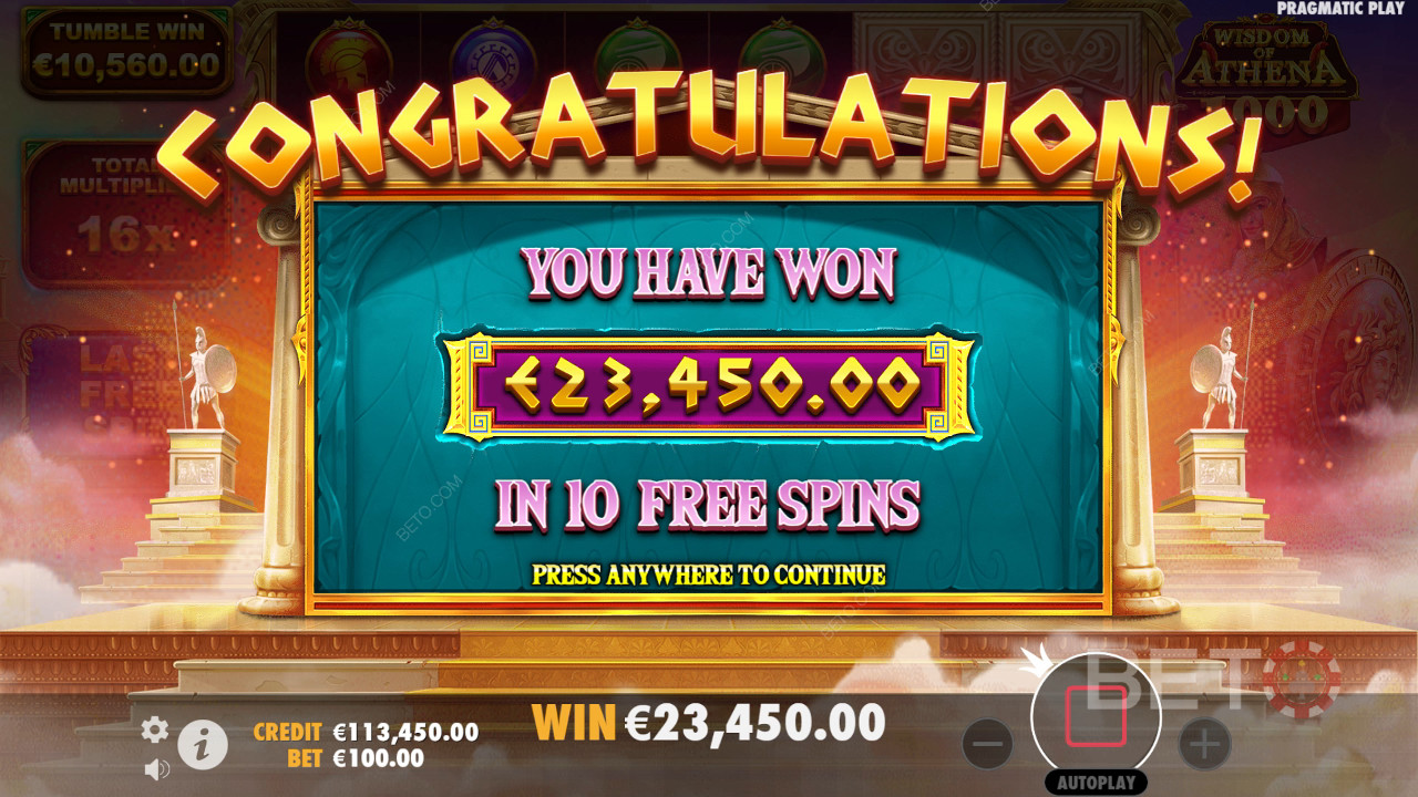 Vinn 10 000 ganger innsatsen din i spilleautomaten Wisdom of Athena 1000!