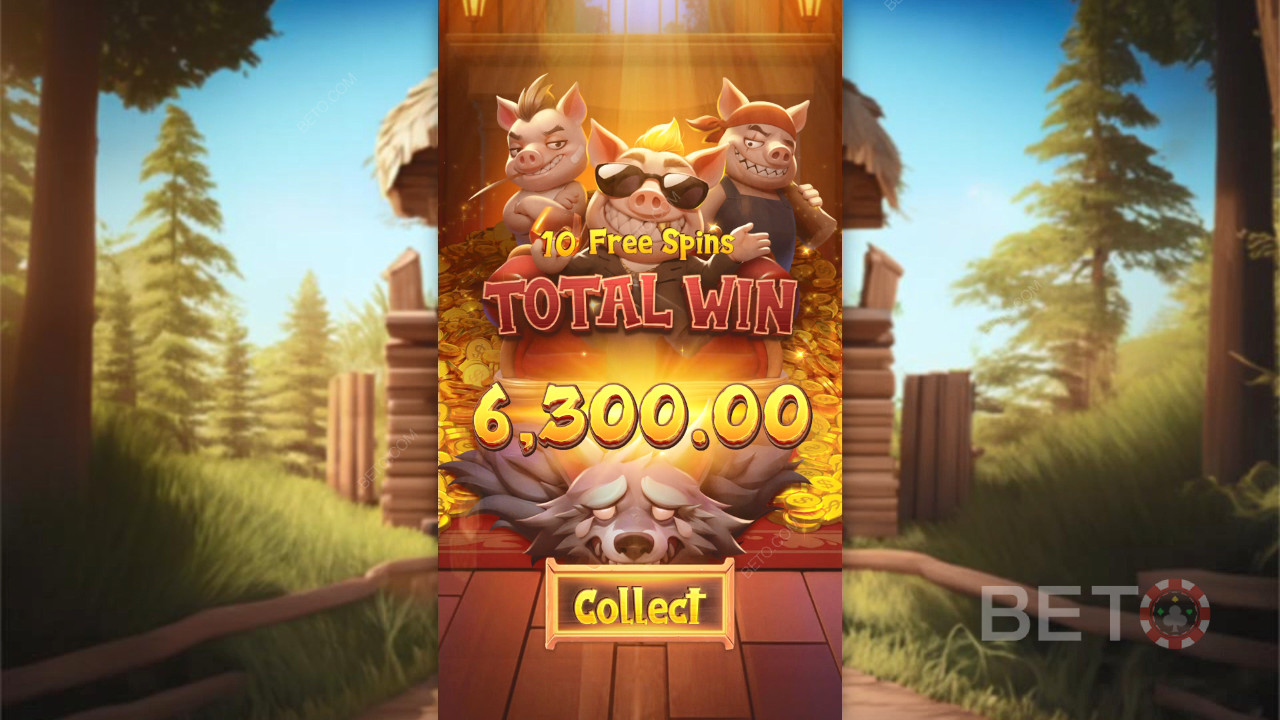 Vinn 2500 ganger innsatsen din i spilleautomaten Three Crazy Piggies!