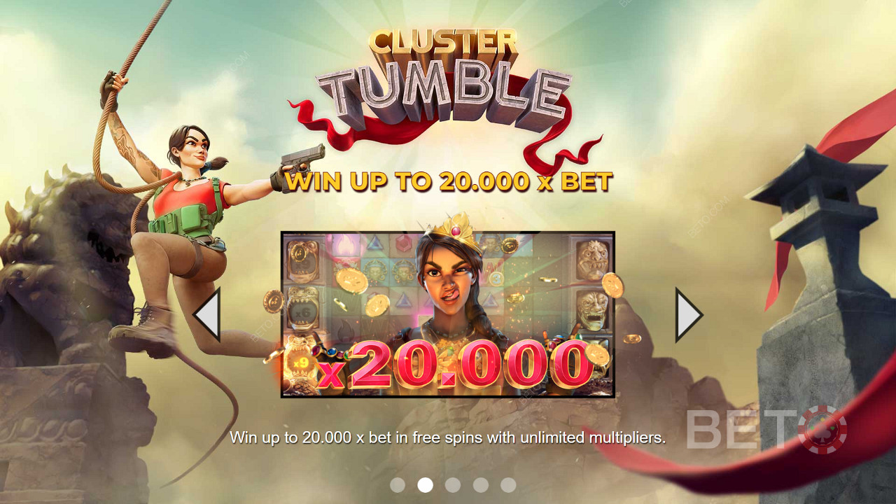 Vinn opptil 20 000 ganger innsatsen verdt utbetalinger i Cluster Tumble online spilleautomat