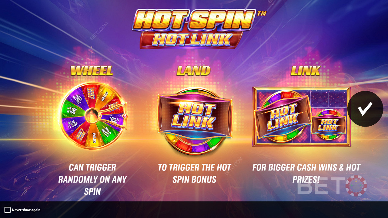 Hot Spin Hot Link introduksjonsskjerm med detaljer om Boosters