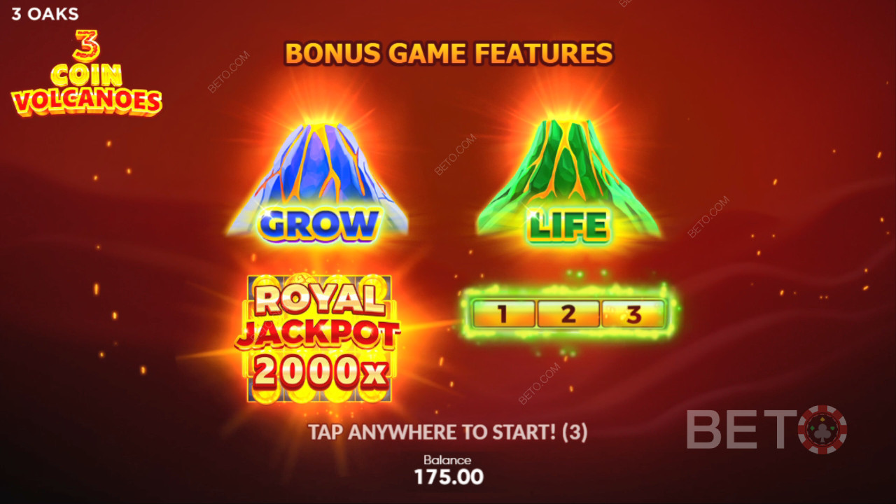 Bonusfunksjoner forklart i 3 Coin Volcanoes av 3 Oaks Gaming