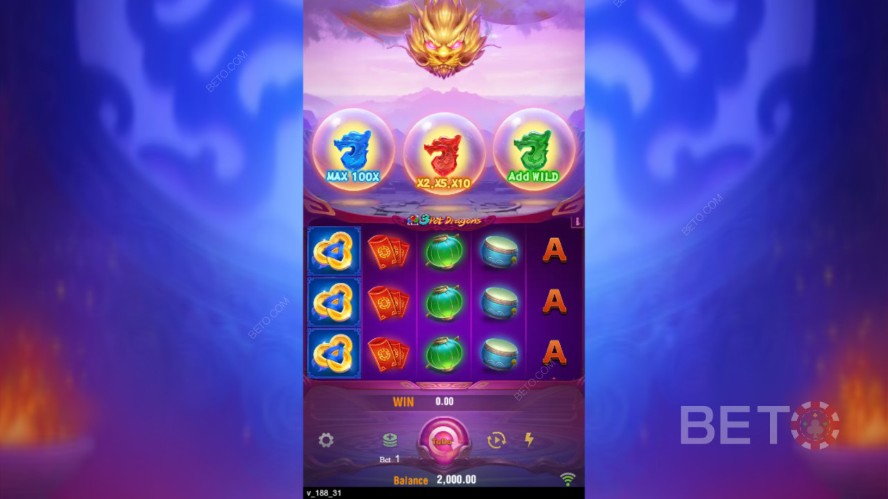 Vinn 10 000 ganger innsatsen din i 3 Pot Dragons Online Slot!