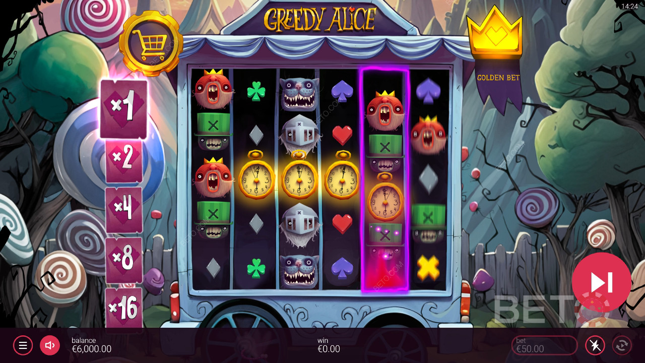 Vinn 20 000 ganger innsatsen din i Greedy Alice Video Slot!