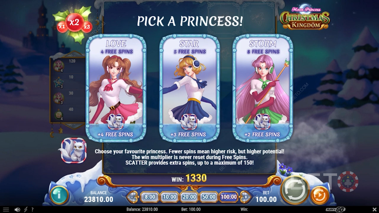 Spesielle gratisspinn-runde i Moon Princess Christmas Kingdom