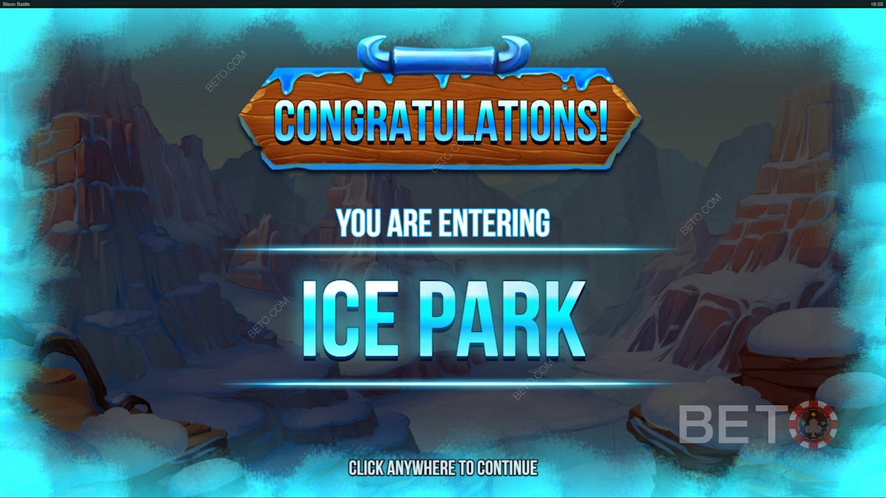 Land de blå og røde Bison Scatter-symbolene for å låse opp Ice Park-bonusfunksjonen