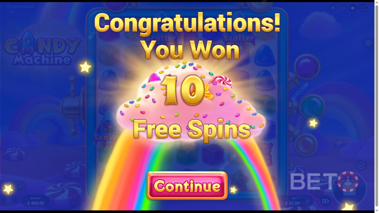 Vinn 15 000 ganger innsatsen din i Candy Machine Online Slot!